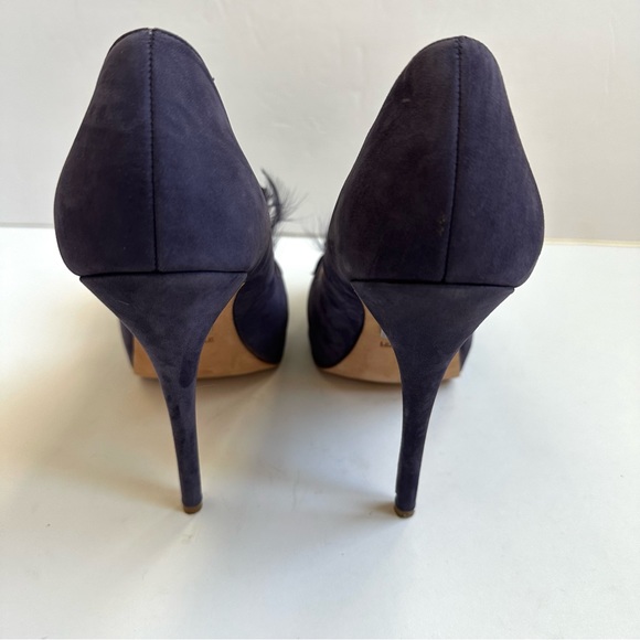 Badgley Mischka Ginnie Purple Suede Peep Toe Feather Heel Pump 8 - Picture 6 of 15